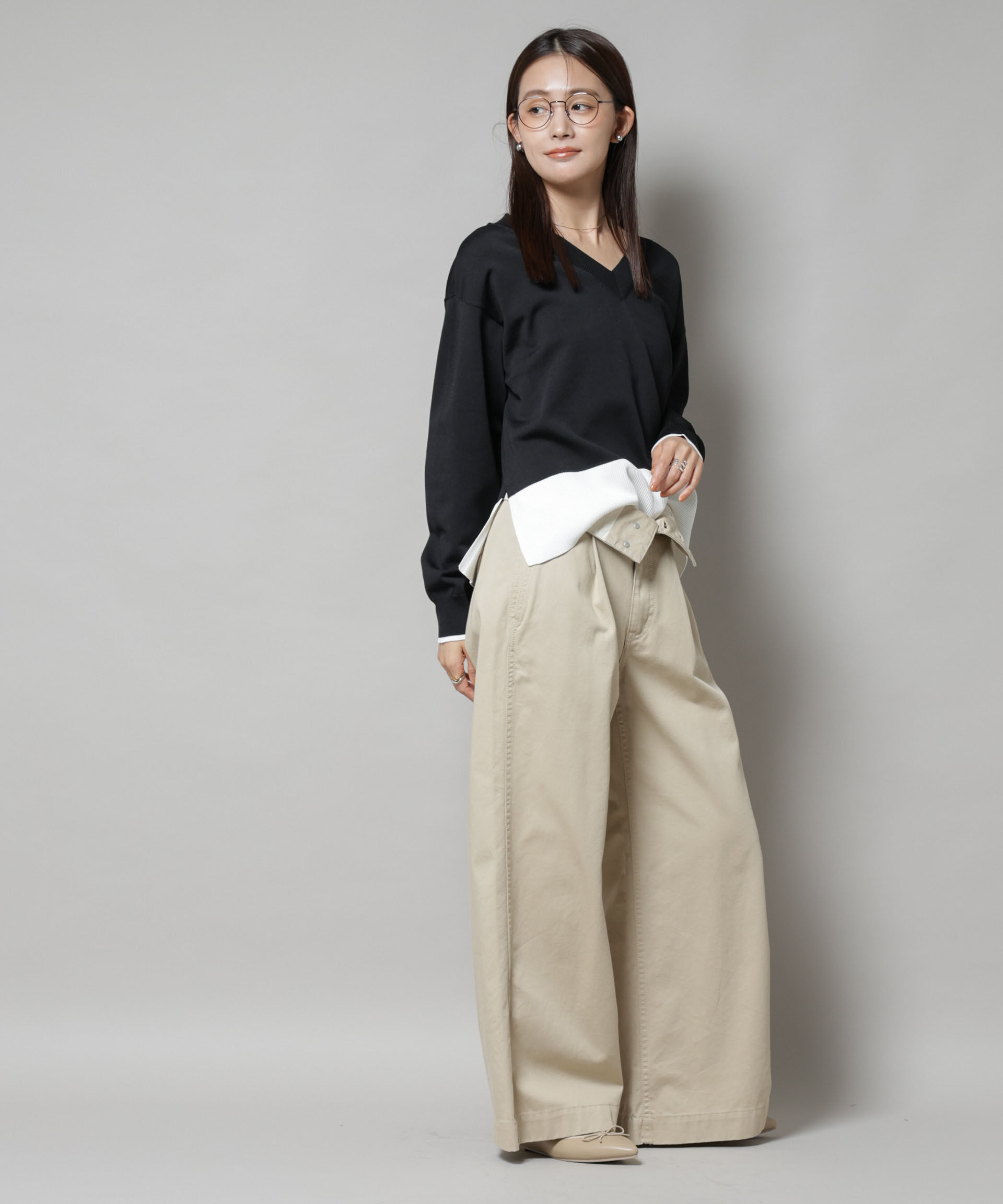 nano･universe「洗濯機洗可前後2way配色ニット」|ニット・セーター|