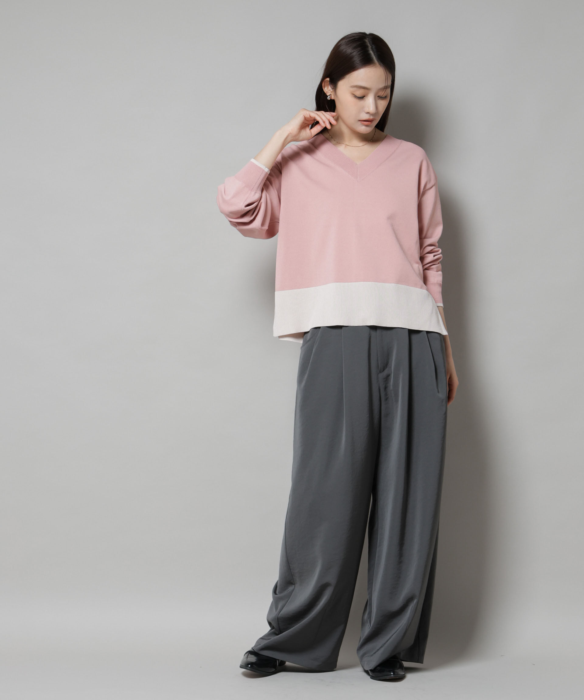 nano･universe「洗濯機洗可前後2way配色ニット」|ニット・セーター|