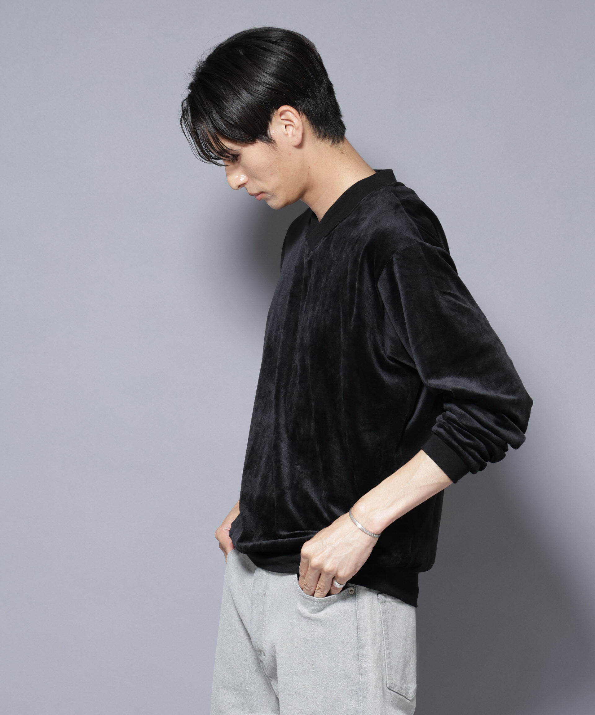 nano･universe「ベロアプルオーバー Vネックスウェット」|Tシャツ・カットソー|