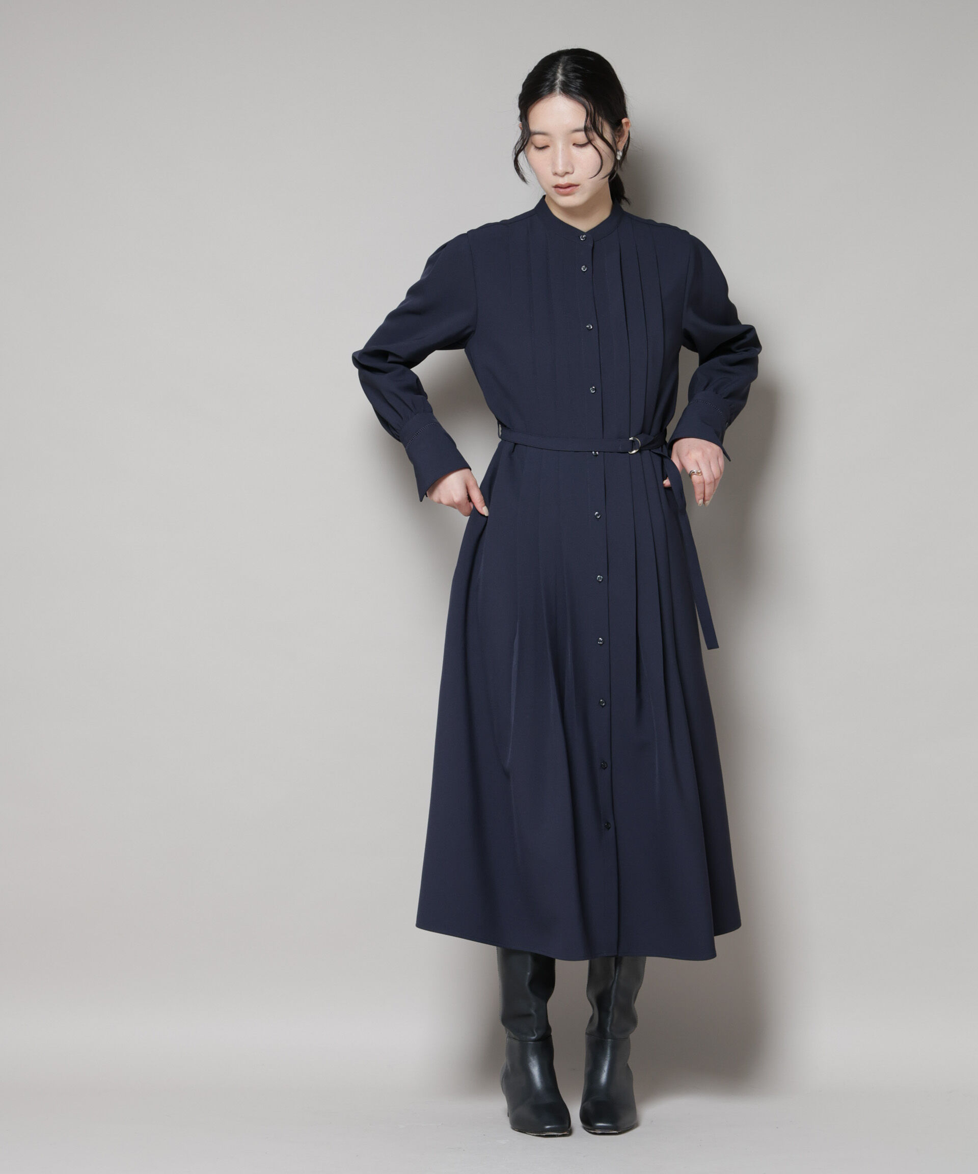 nano･universe「ダブルクロスベルト付きタックワンピース」|ワンピース|