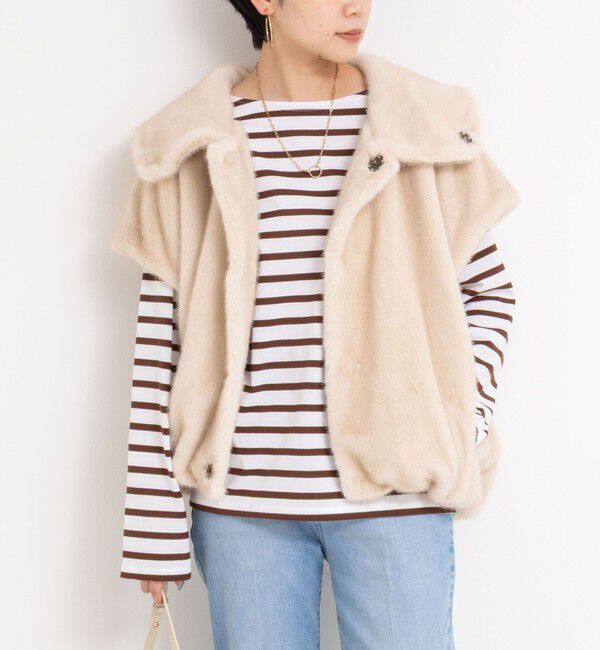 Rie Miller「エコファー衿付ベスト」|ブルゾン・スタジャン|