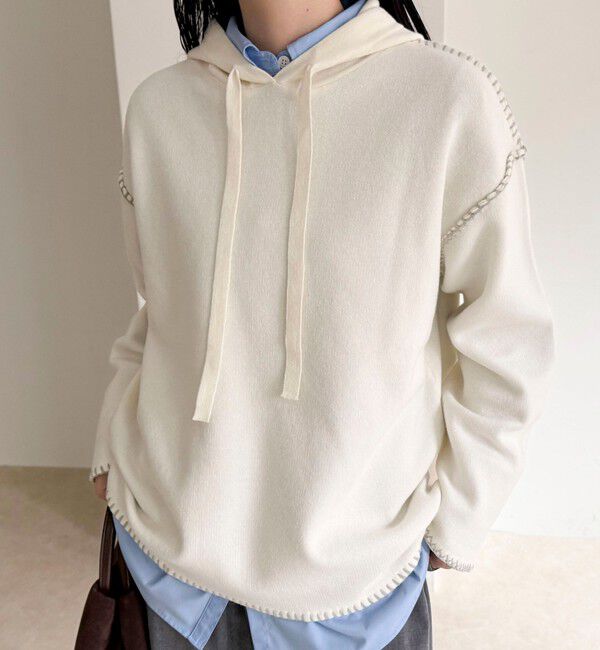 fredy emue「フード付き配色ステッチニットプルオーバー」|ニット・セーター|