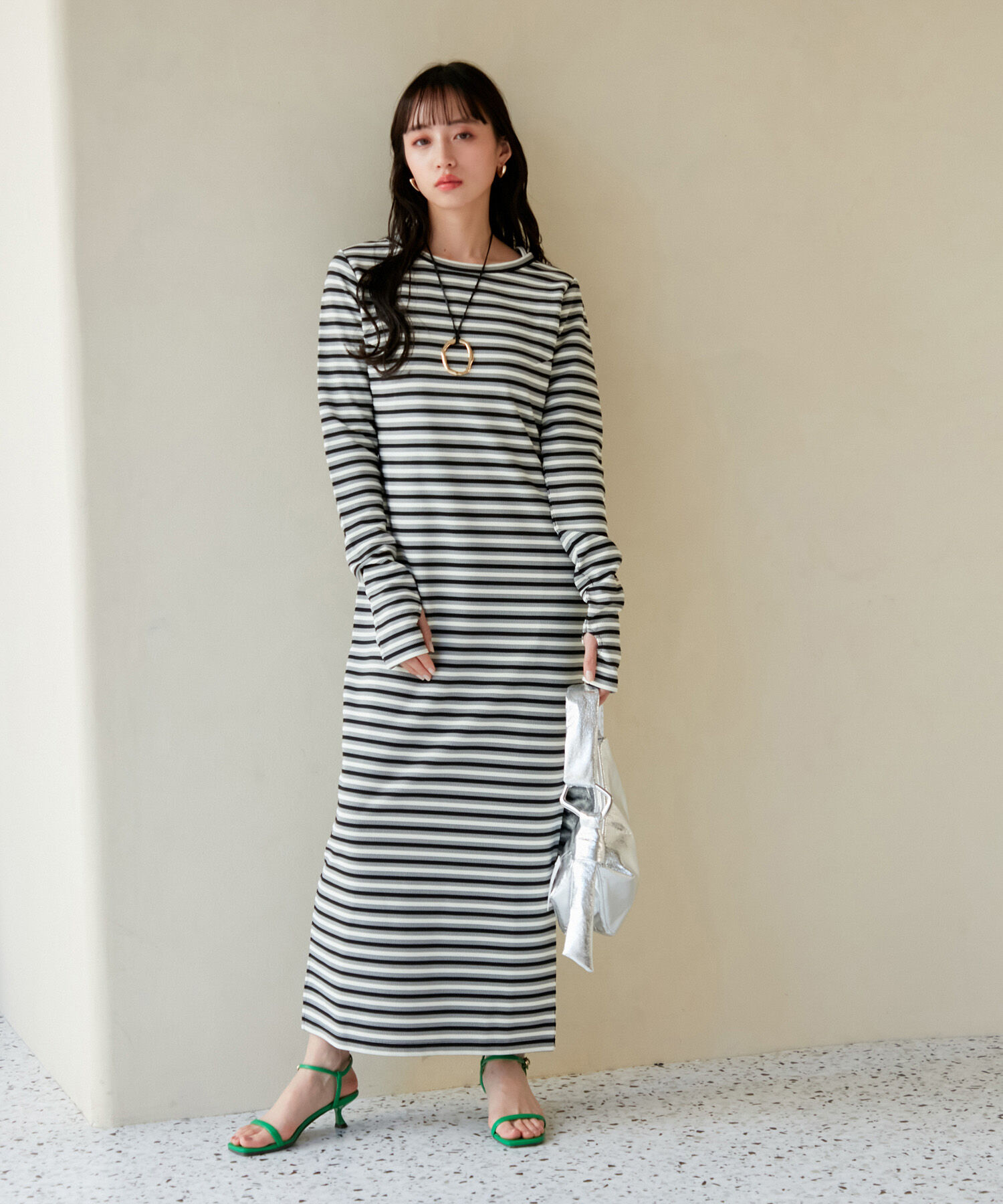 VIS「【STAYC/ISA着用】ジャガードマルチボーダーカットワンピース【洗える】」|ワンピース|