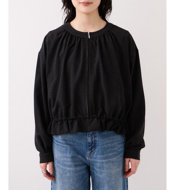 VIS「美easyリネンライクジップ裾フリルブルゾン/イージーケア・接触冷感」|ブルゾン・スタジャン|