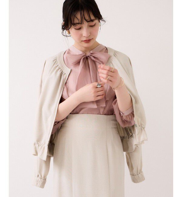 VIS「美easyリネンライクジップ裾フリルブルゾン/イージーケア・接触冷感」|ブルゾン・スタジャン|