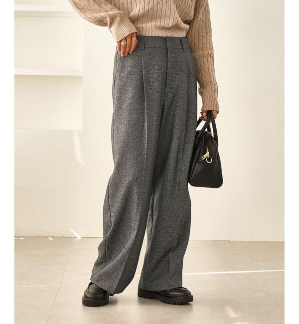 Rope&rsquo;Picnic「レディハンサムシリーズ ウールライクウエストタックセミワイドパンツ/セットアップ対応」|スラックス|