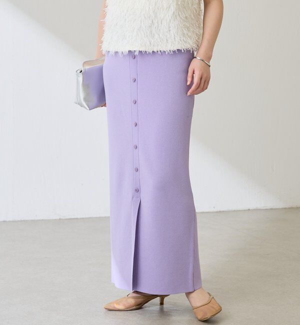  「【前後2WAY】センターボタンニットスカート」|スカート|パープル