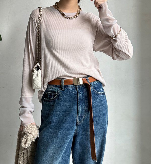  「【柔らかい着心地】袖シアーリブTEE」|Tシャツ・カットソー|