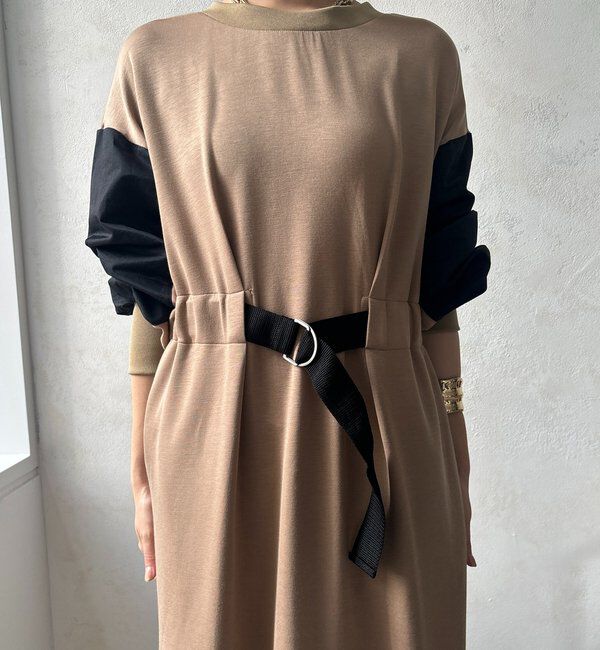  「【WEB限定】ウエストベルト異素材切替ワンピース」|ワンピース|