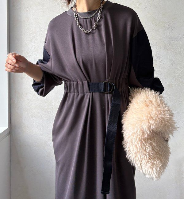  「【WEB限定】ウエストベルト異素材切替ワンピース」|ワンピース|