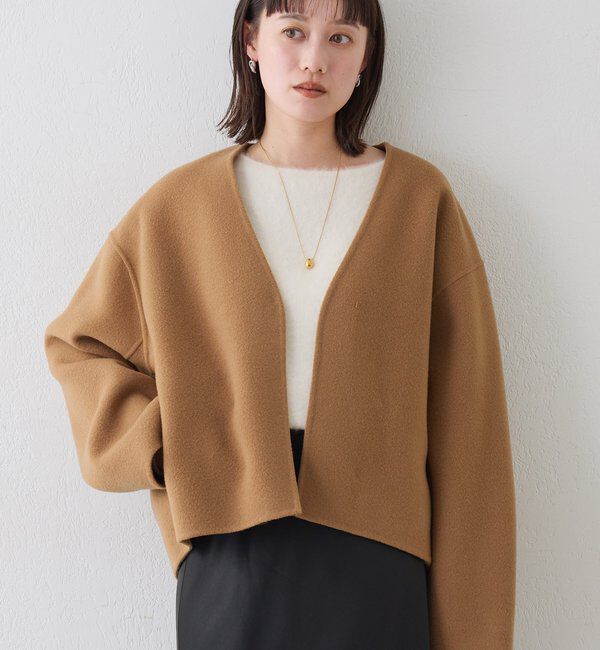  「【上品見え】ウールリバーショートコート」|その他|キャメル