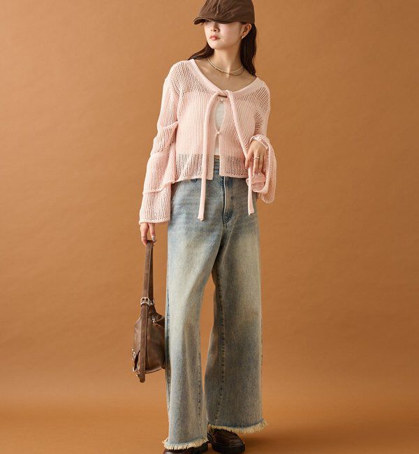  「フリルスリーブメッシュカーデ」|カーディガン|