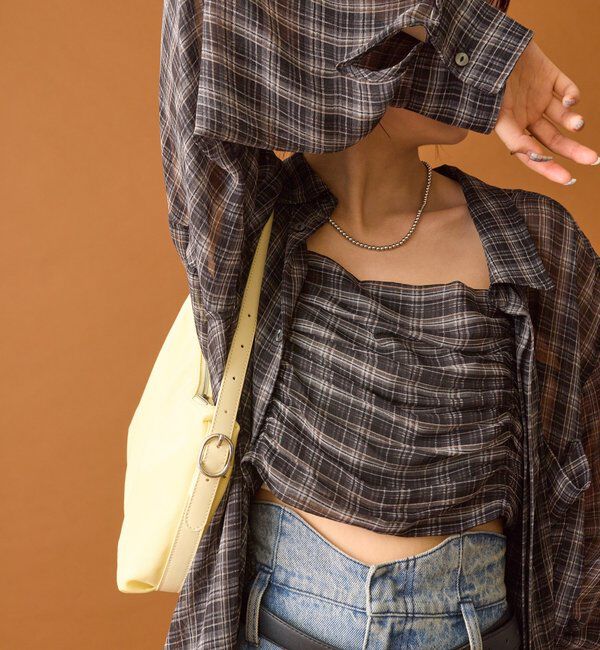  「【着こなし豊富◎】チェックビスチェSETビッグシャツ」|シャツ・ブラウス|