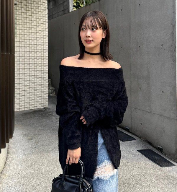  「ミンクライクワイドネックニット」|ニット・セーター|