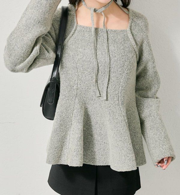  「スクエアネックペプラムニット」|ニット・セーター|ベージュ