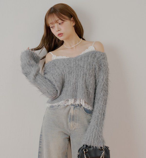  「レースドッキングシャギーニット」|ニット・セーター|