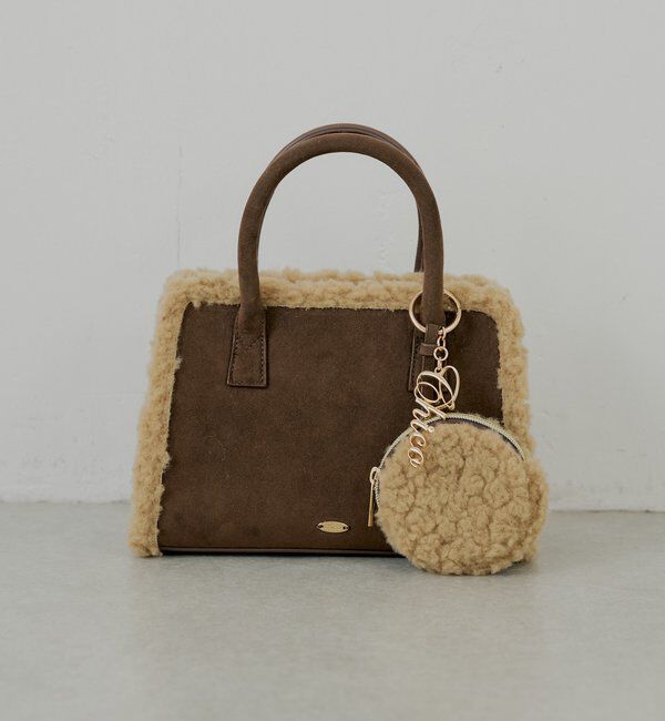  「ロゴチャーム付きスエードムートンバッグ」|ボストンバッグ|ブラウン