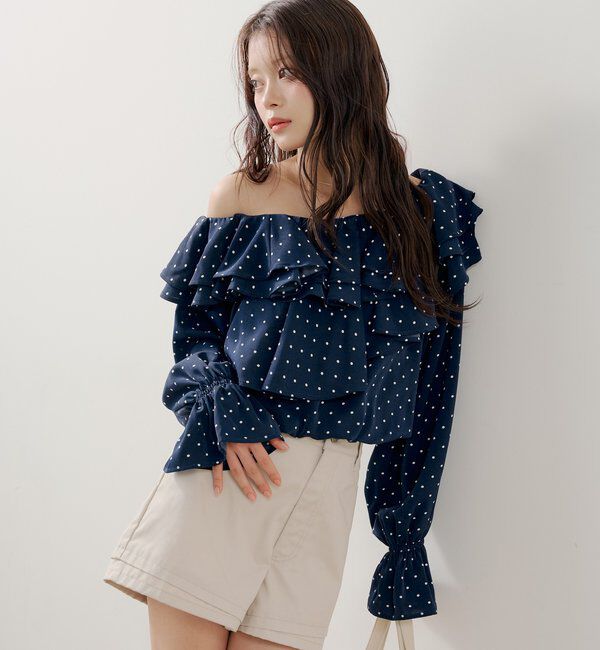  「フリルワンショルドットブラウス」|シャツ・ブラウス|