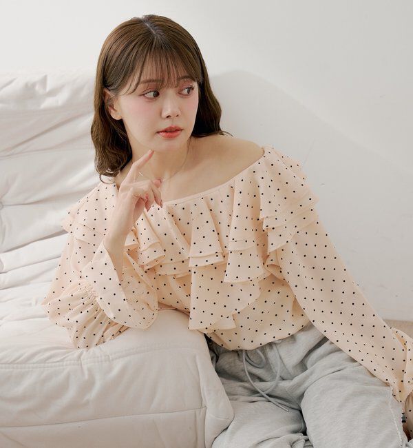  「フリルワンショルドットブラウス」|シャツ・ブラウス|