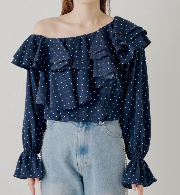  「フリルワンショルドットブラウス」|シャツ・ブラウス|