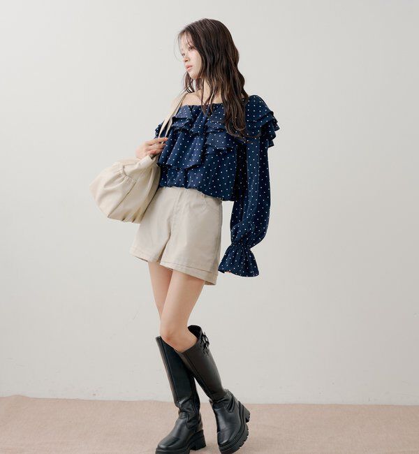  「フリルワンショルドットブラウス」|シャツ・ブラウス|