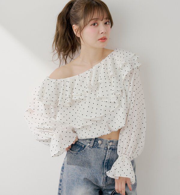  「フリルワンショルドットブラウス」|シャツ・ブラウス|