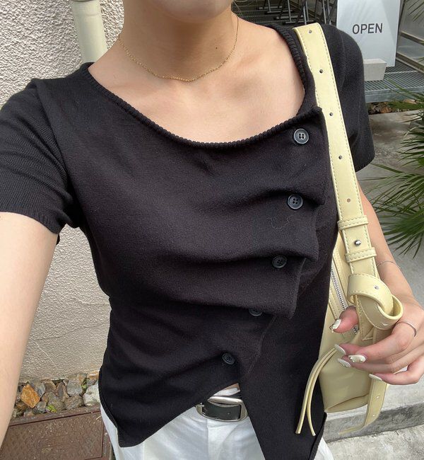  「フリルボタンチビ袖カーディガン」|カーディガン|