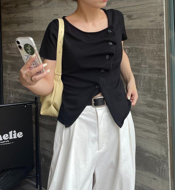  「フリルボタンチビ袖カーディガン」|カーディガン|