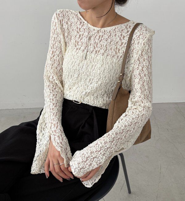  「【前後2WAY/オケージョンにも◎】レースUネックトップス」|Tシャツ・カットソー|