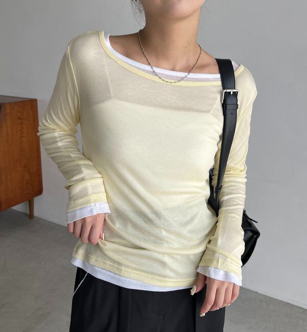  「【前後2WAY】2WAYボートネックシアーロンT」|Tシャツ・カットソー|