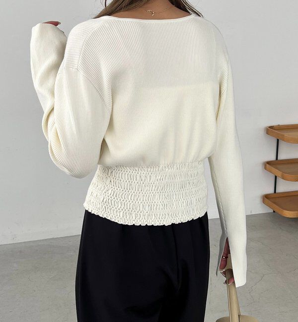  「【スタイルアップ効果◎】裾シャーリングリブカーディガン」|カーディガン|