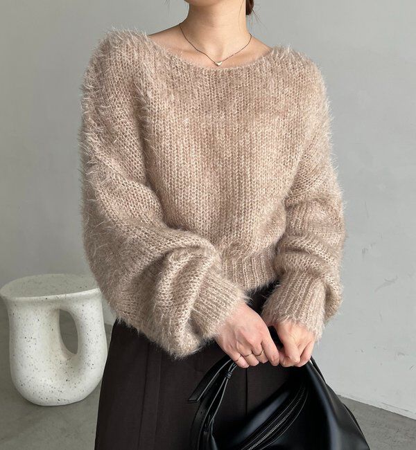  「フェザーラウンドプルオーバー」|ニット・セーター|ベージュ