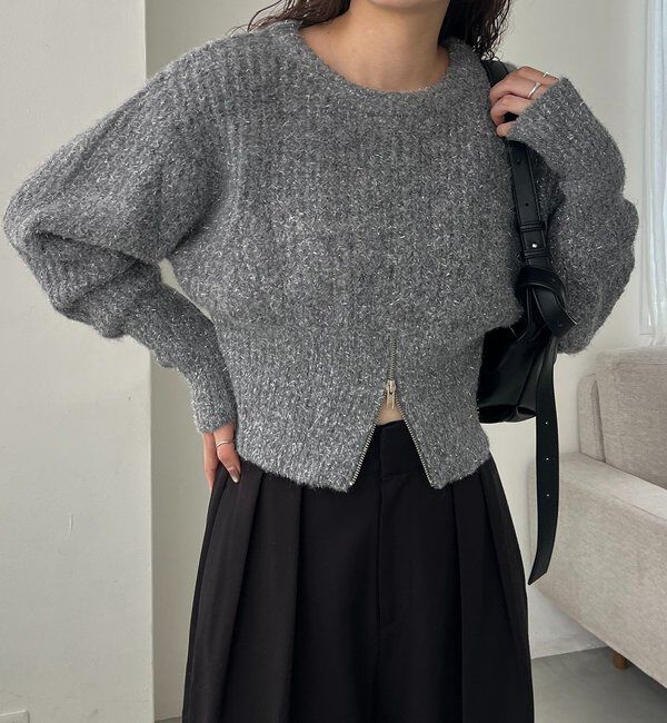  「裾ジップラメプルオーバー」|ニット・セーター|グレー