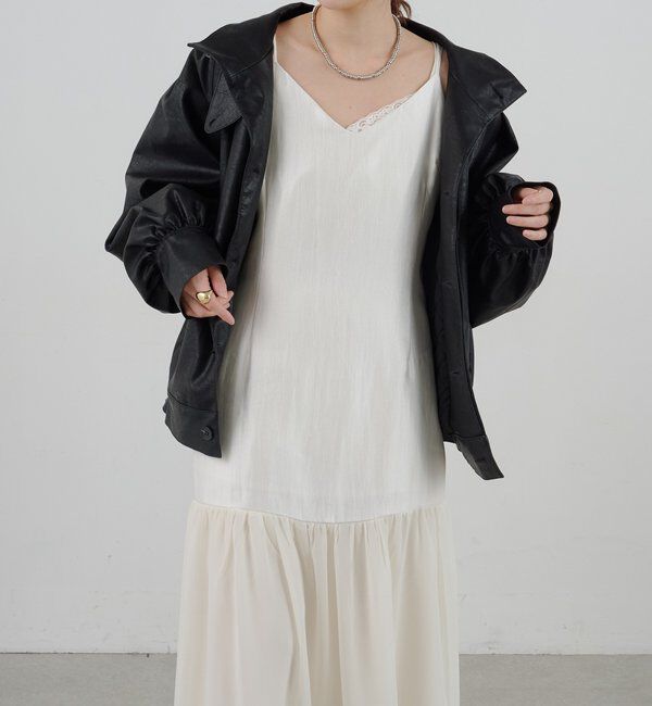  「裾レース切替サテンキャミワンピース」|ワンピース|