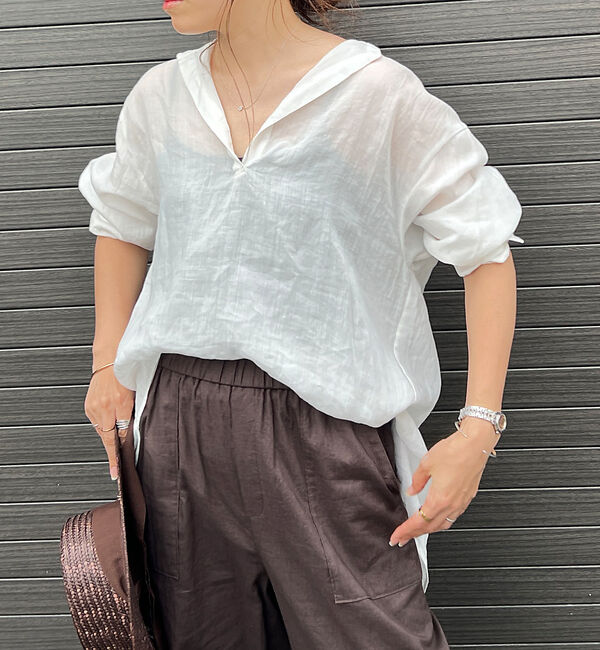 Rouge vif「麻バックスリットVネックシャツ」|シャツ・ブラウス|