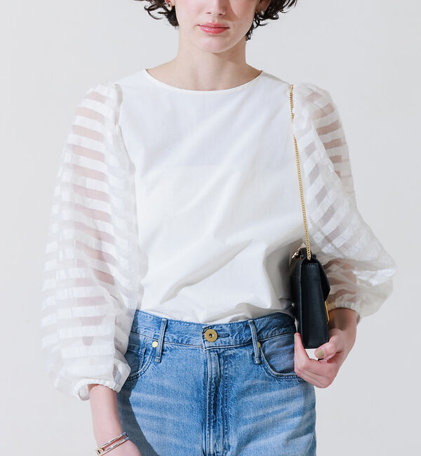 Rouge vif「シアーボーダースリーブブラウス」|シャツ・ブラウス|ホワイト