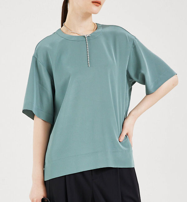 qualite「ストレッチデシンTブラウス」|シャツ・ブラウス|グリーン