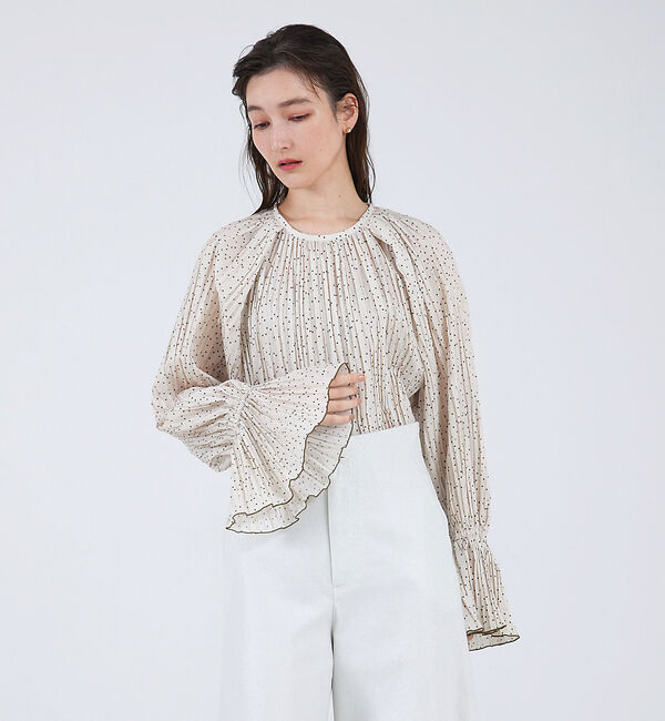 qualite「ドットプリーツブラウス」|シャツ・ブラウス|ライトベージュ