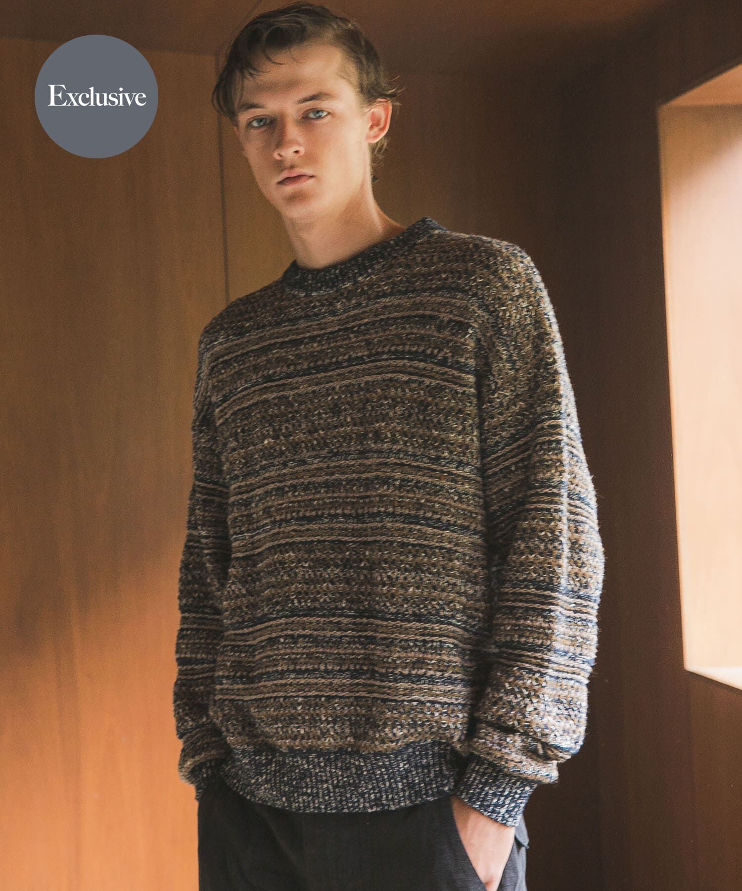 URBAN RESEARCH「『別注』crepuscule&times;URBAN RESEARCH　Multi Border Mix CREW-NECK」|ニット・セーター|ネイビー