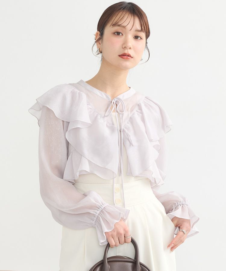 earth music&ecology「シアーラッフルショートボレロ」|シャツ・ブラウス|Gray
