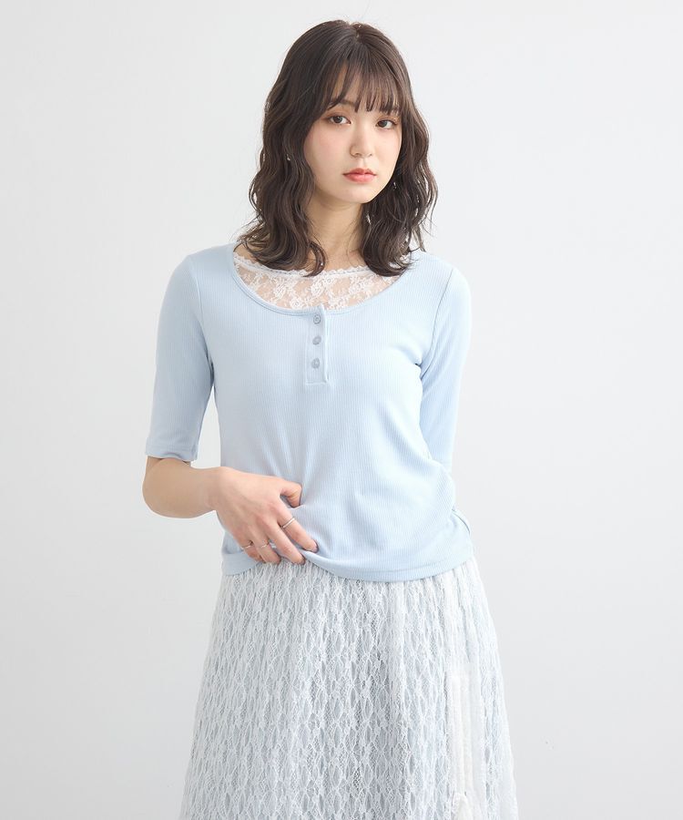 earth music&ecology「レースレイヤードリブプルオーバー」|Tシャツ・カットソー|