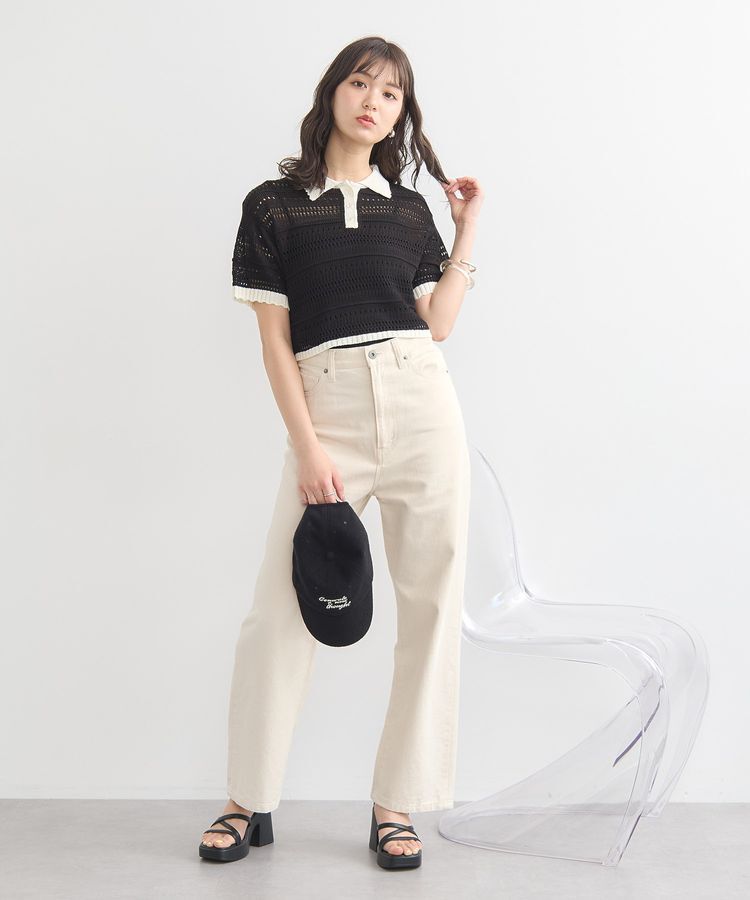 earth music&ecology「キラキラボタン透かしニットポロ」|ニット・セーター|