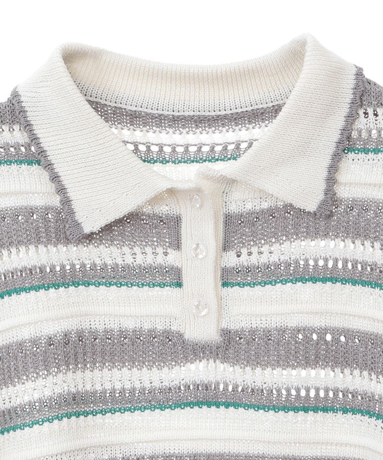 earth music&ecology「キラキラボタン透かしニットポロ」|ニット・セーター|