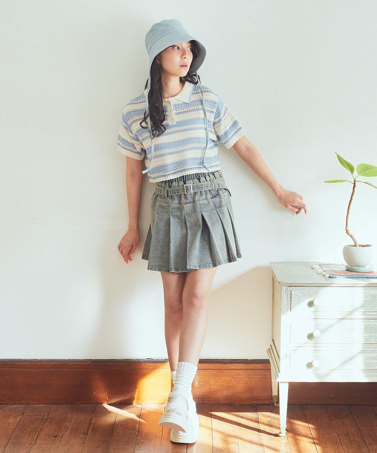 earth music&ecology「キラキラボタン透かしニットポロ」|ニット・セーター|