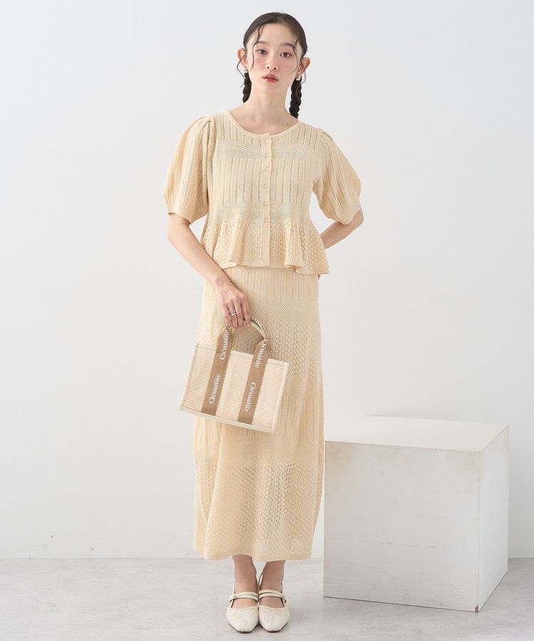 earth music&ecology「SET2点レース編みペプラムカーデ＋スカート」|スーツ|Light beige
