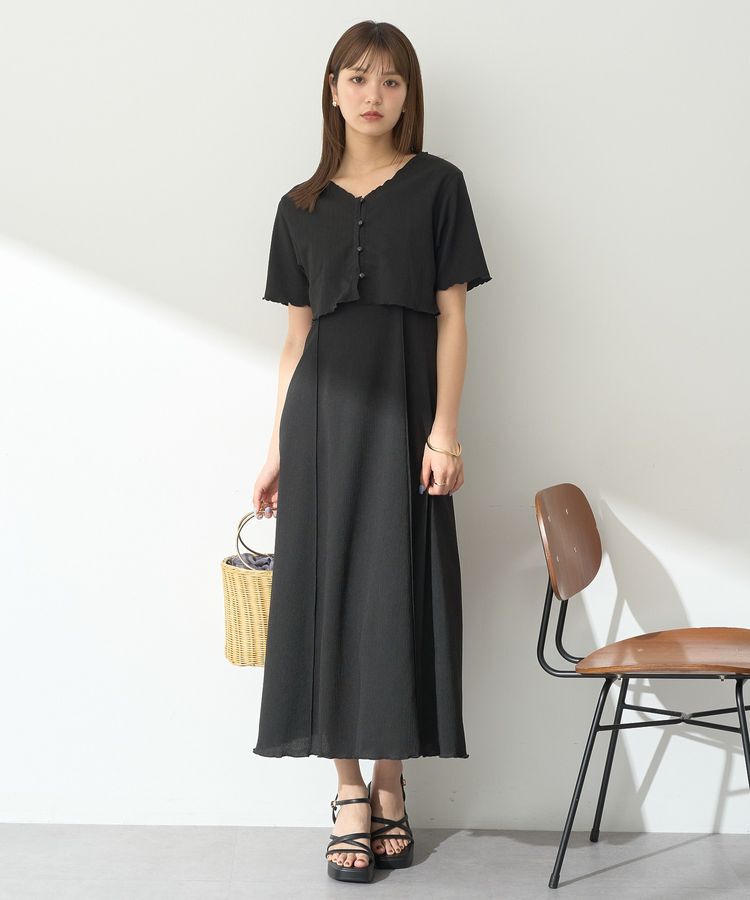 earth music&ecology「SET2点ギャザーカットカーデ＋キャミワンピース」|ワンピース|Black