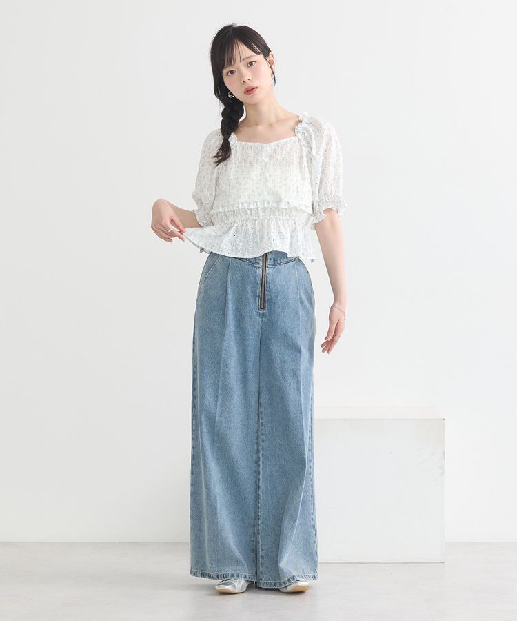 earth music&ecology「フラワー刺繍フリルヘムブラウス」|シャツ・ブラウス|