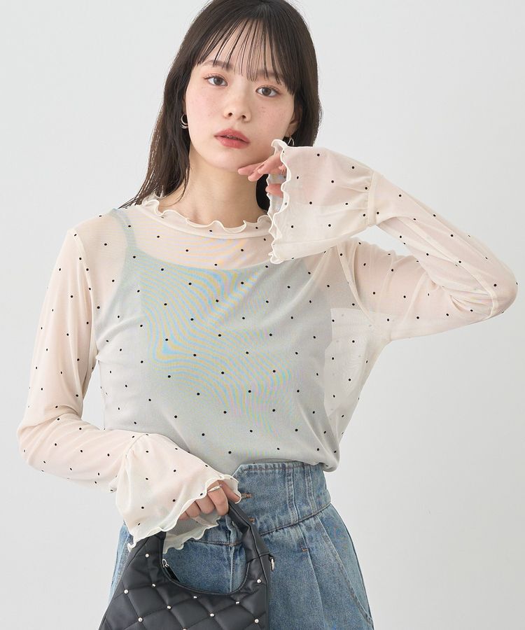 earth music&ecology「フロッキードットメロープルオーバー」|Tシャツ・カットソー|Light beige