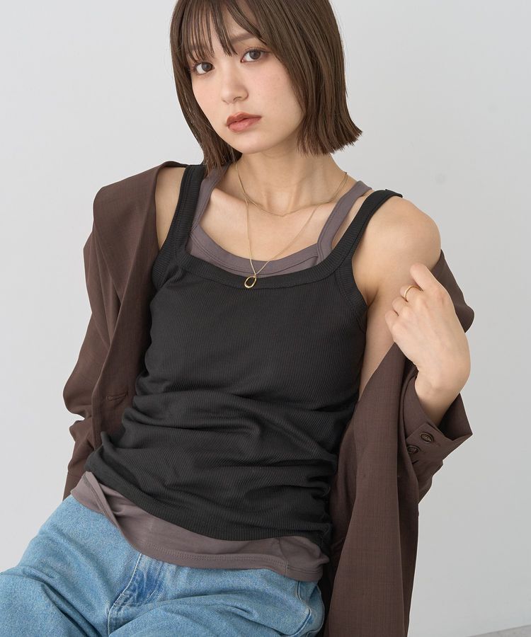 earth music&ecology「配色レイヤードタンクトップ」|キャミソール|Black