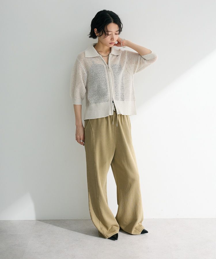 Green Parks「襟付きメッシュ編みZIPカーディガン」|カーディガン|